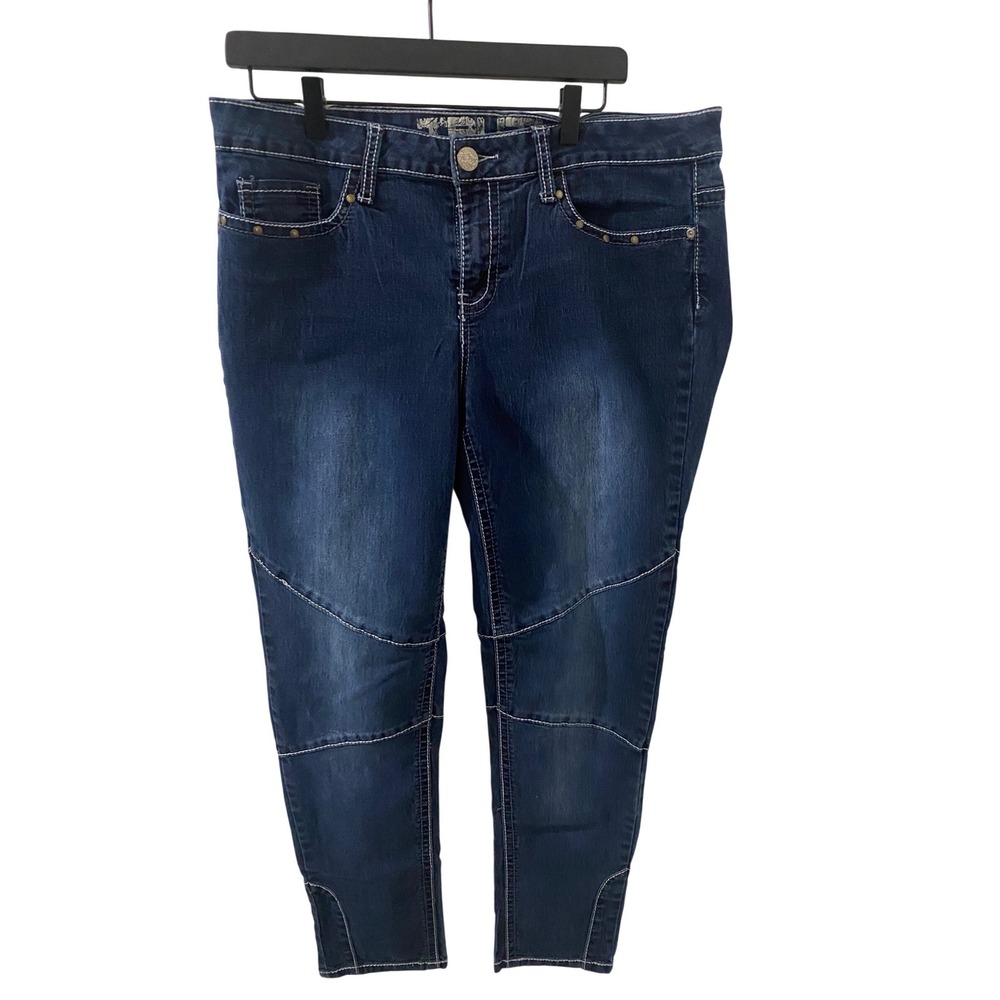Truth Be‎ Told Honest Low Rise Skinny Moto Jeans Dark Wash Studded Blue Size 14W